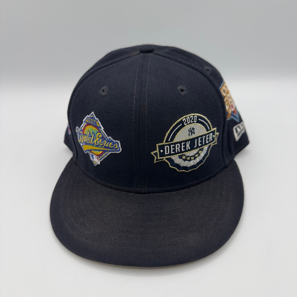 New Era 59FIFTY Derek Jeter NY Yankees Hat 7 1/4 World Series Patches Navy HOF